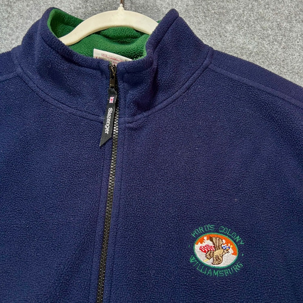 Slazenger Fleece Pullover Quarter Zip Mens XL Navy Blue Golf Outdoor Vintage